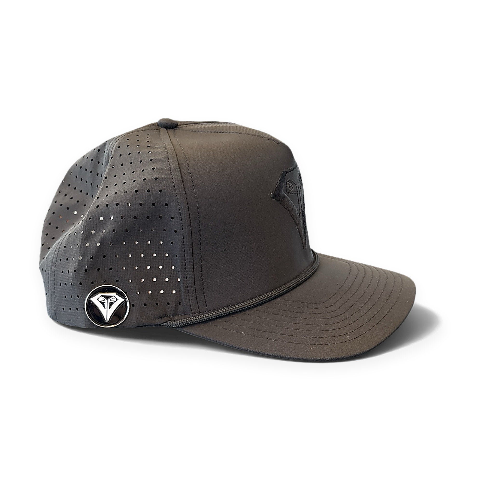 La Vita Golf The Classic Rope Hat (Black on Black) - rope-brim golf cap, angled view on a plain white background