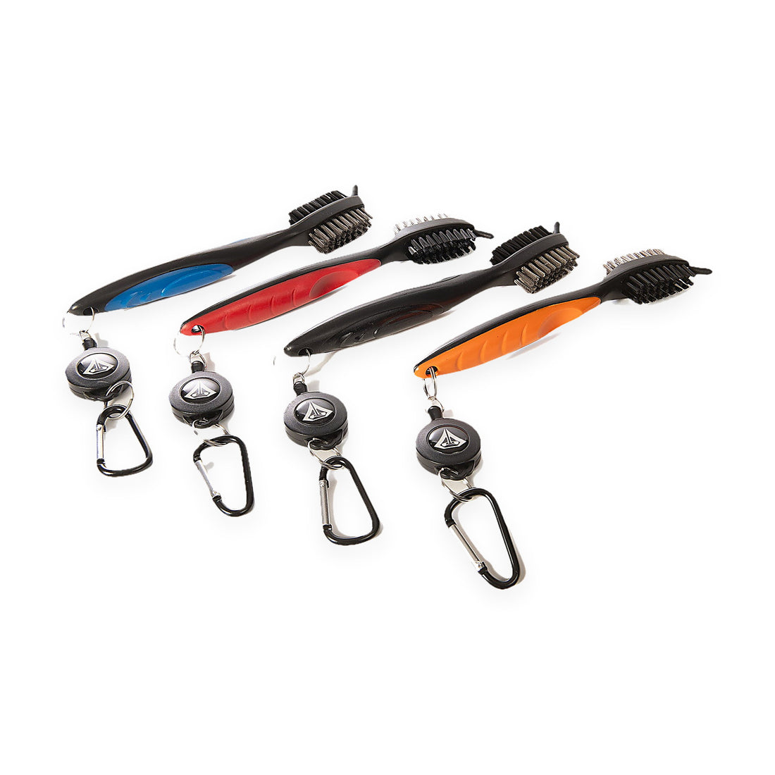 All four La Vita Golf Club Brush colors together - Blue, Red, Black and Orange, on a plain white background