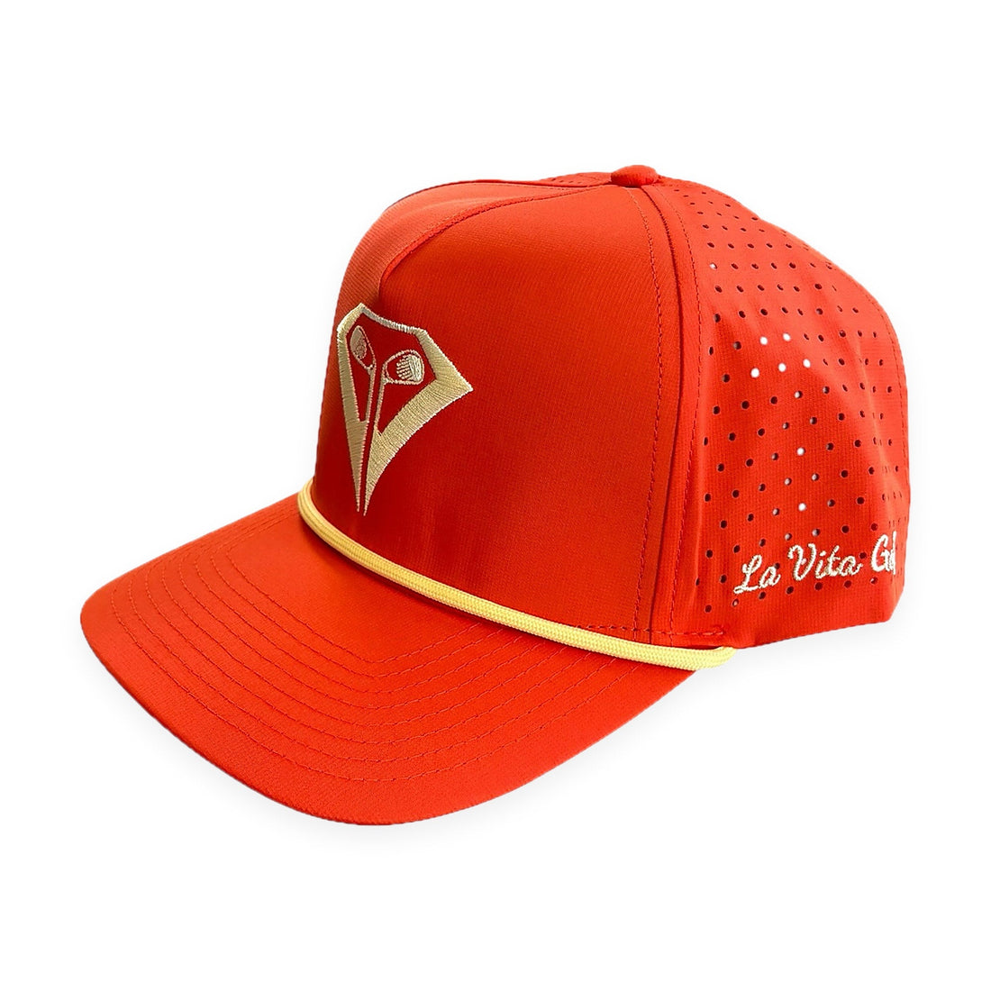 La Vita Golf The Classic Rope Hat (Creamsicle) - rope-brim golf cap, angled view on a plain white background