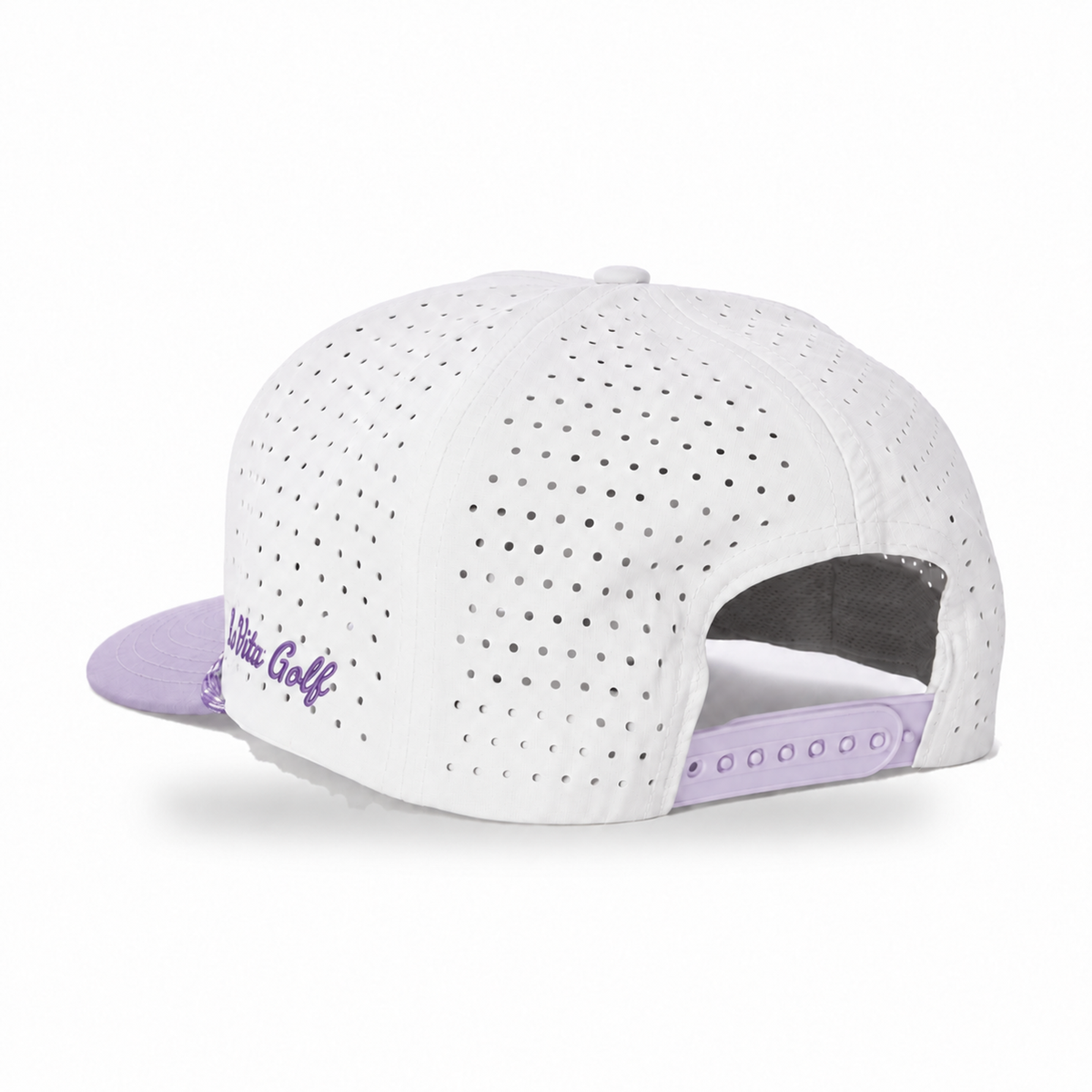 La Vita Golf Signature Rope Hat in Lavender Links – back view with pale lavender snapback strap