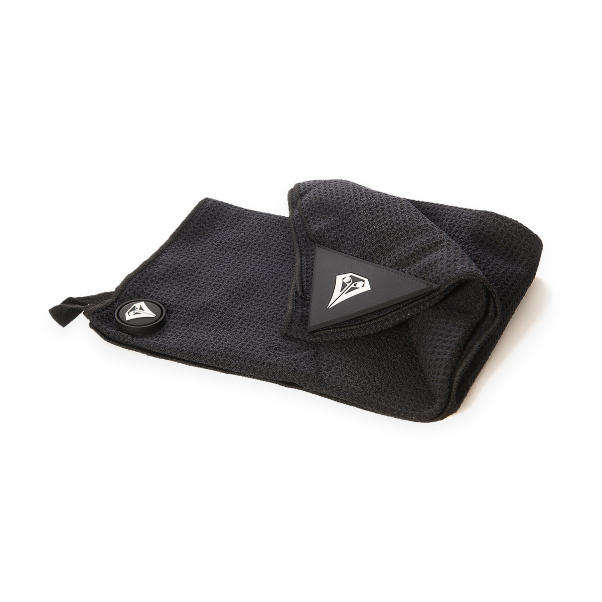 La Vita Golf Magnetic Tour Towel in Midnight Black, angled view on white background