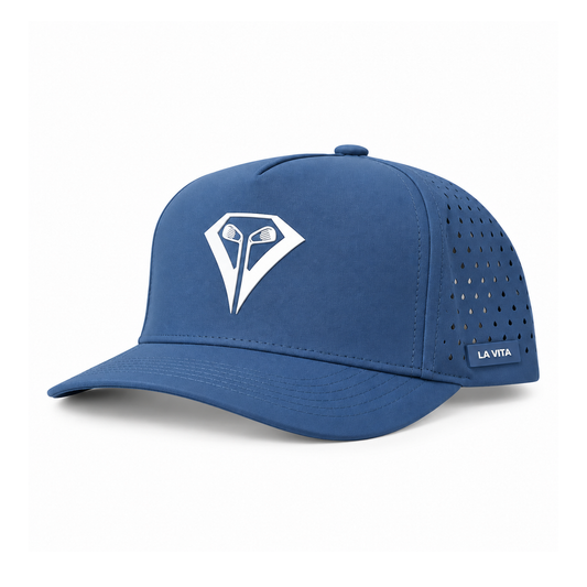 La Vita Golf Performance Hat in Pacific Blue – angled front view