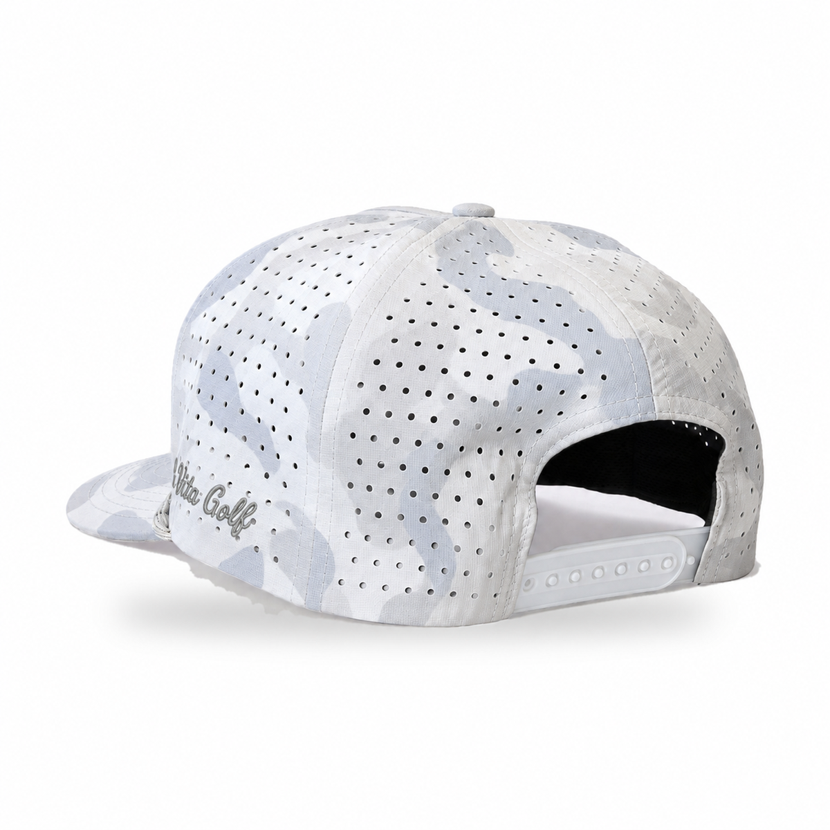 La Vita Golf Signature Rope Hat in Snow Camo – back view showing the adjustable snapback closure