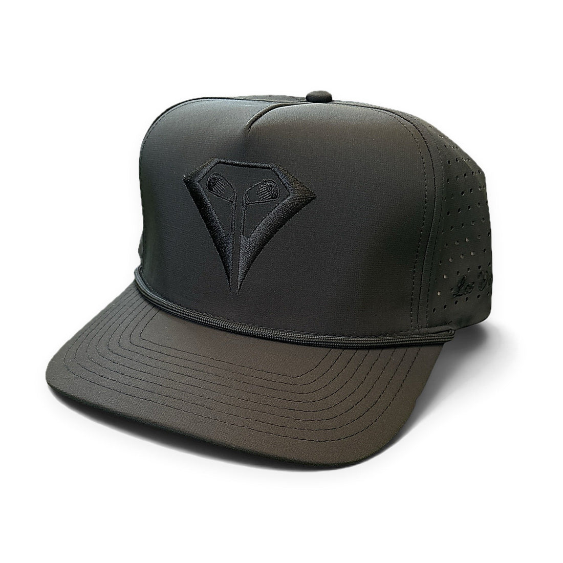 La Vita Golf The Classic Rope Hat (Black on Black) - rope-brim golf cap, front view on a plain white background