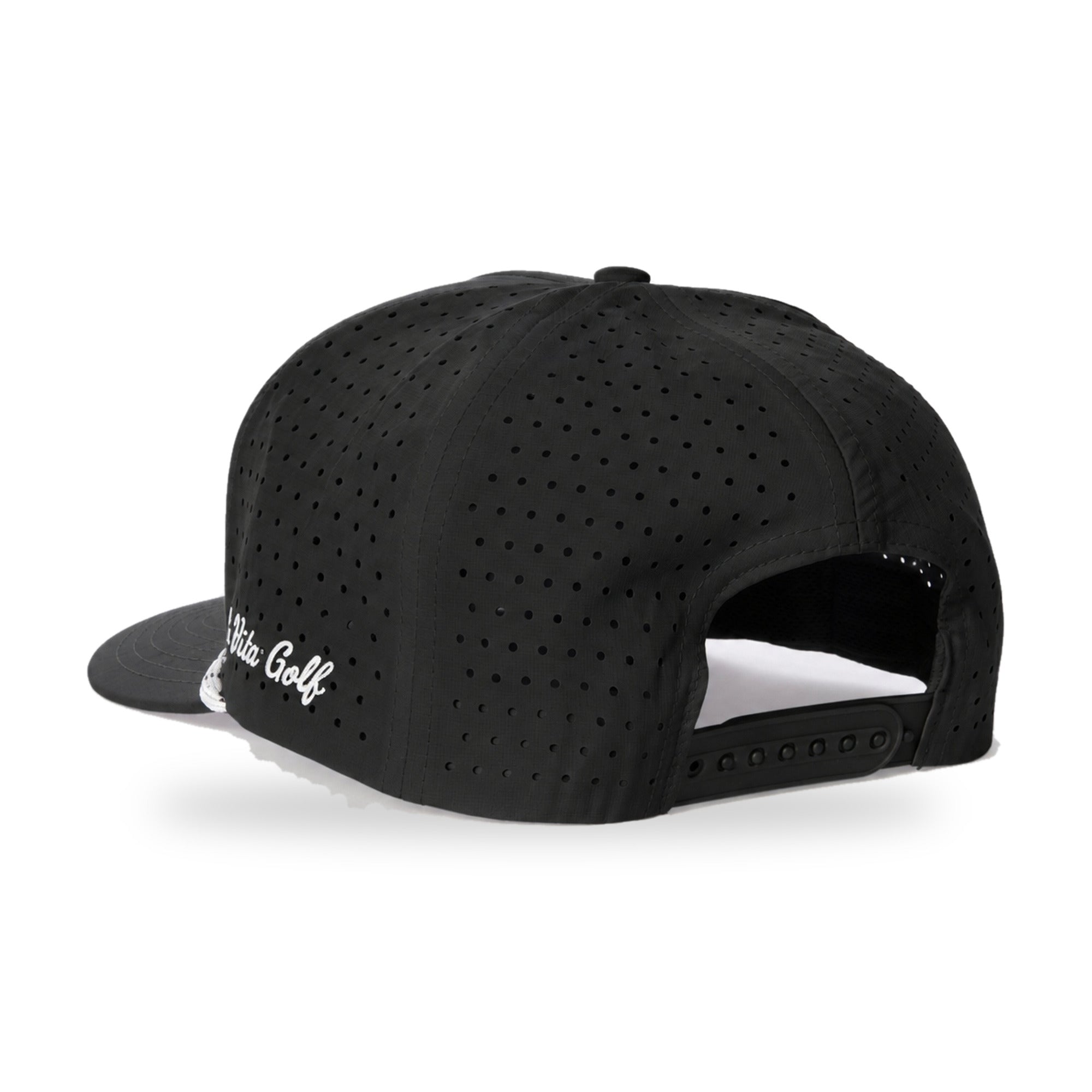 La Vita Golf "The Classic" Rope Hat (Black) - black rope-brim golf cap, back view showing snapback closure on a plain white background