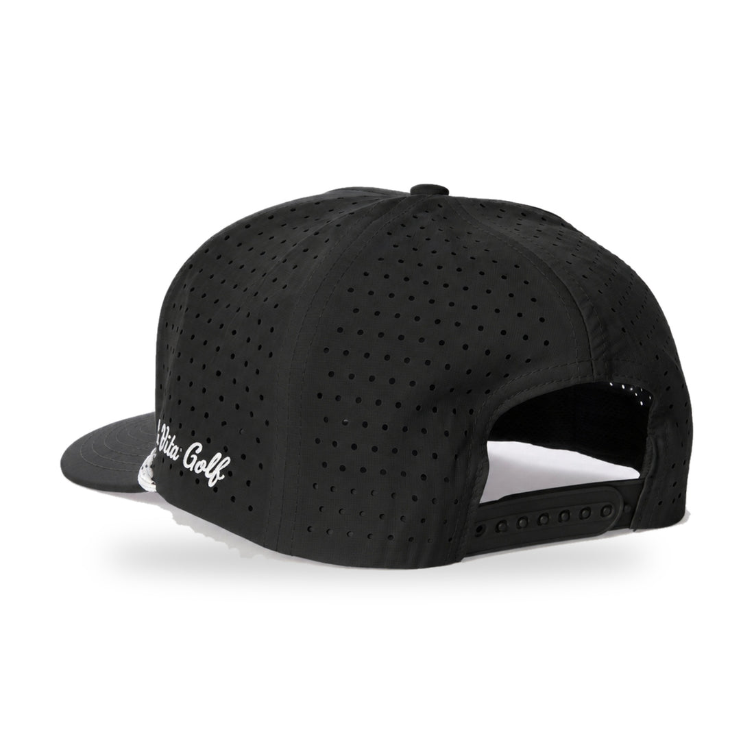 La Vita Golf "The Classic" Rope Hat (Black) - black rope-brim golf cap, back view showing snapback closure on a plain white background