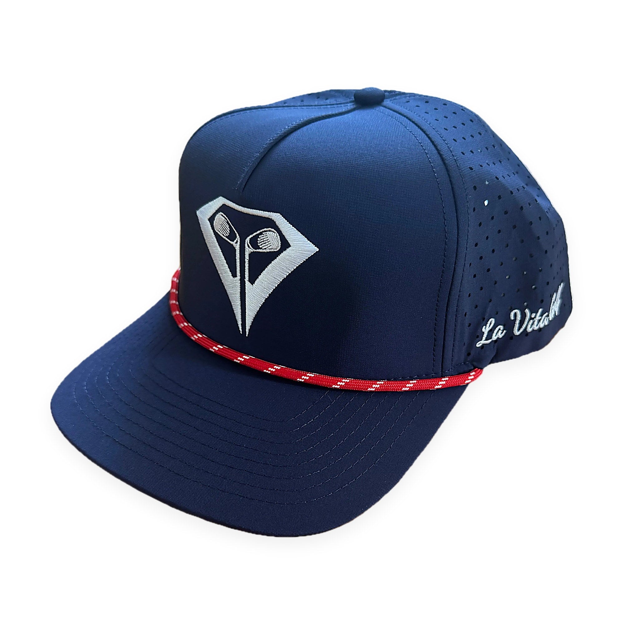 La Vita Golf The Classic Rope Hat (Red, White and Blue) - rope-brim golf cap, front view on a plain white background