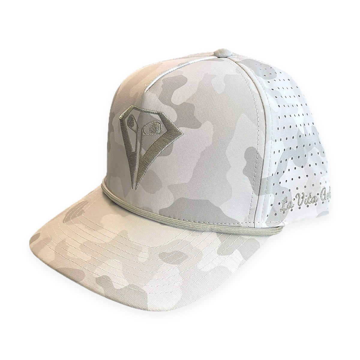 La Vita Golf Signature Rope Hat (Snow Camo) - snow camo rope-brim golf snapback on a plain white background