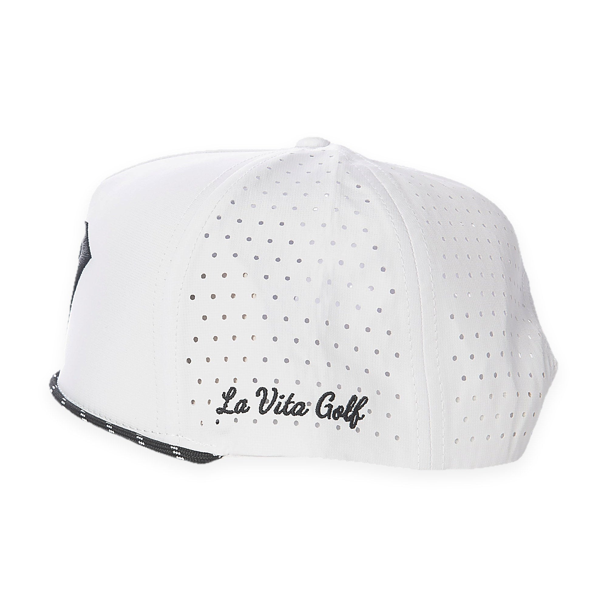 La Vita Golf The Classic Rope Hat (White) - rope-brim golf cap, side view on a plain white background