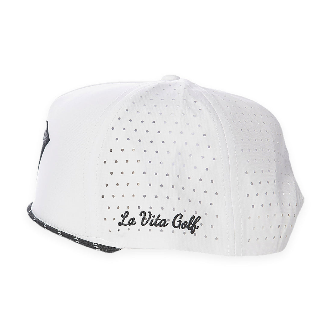 La Vita Golf The Classic Rope Hat (White) - rope-brim golf cap, side view on a plain white background